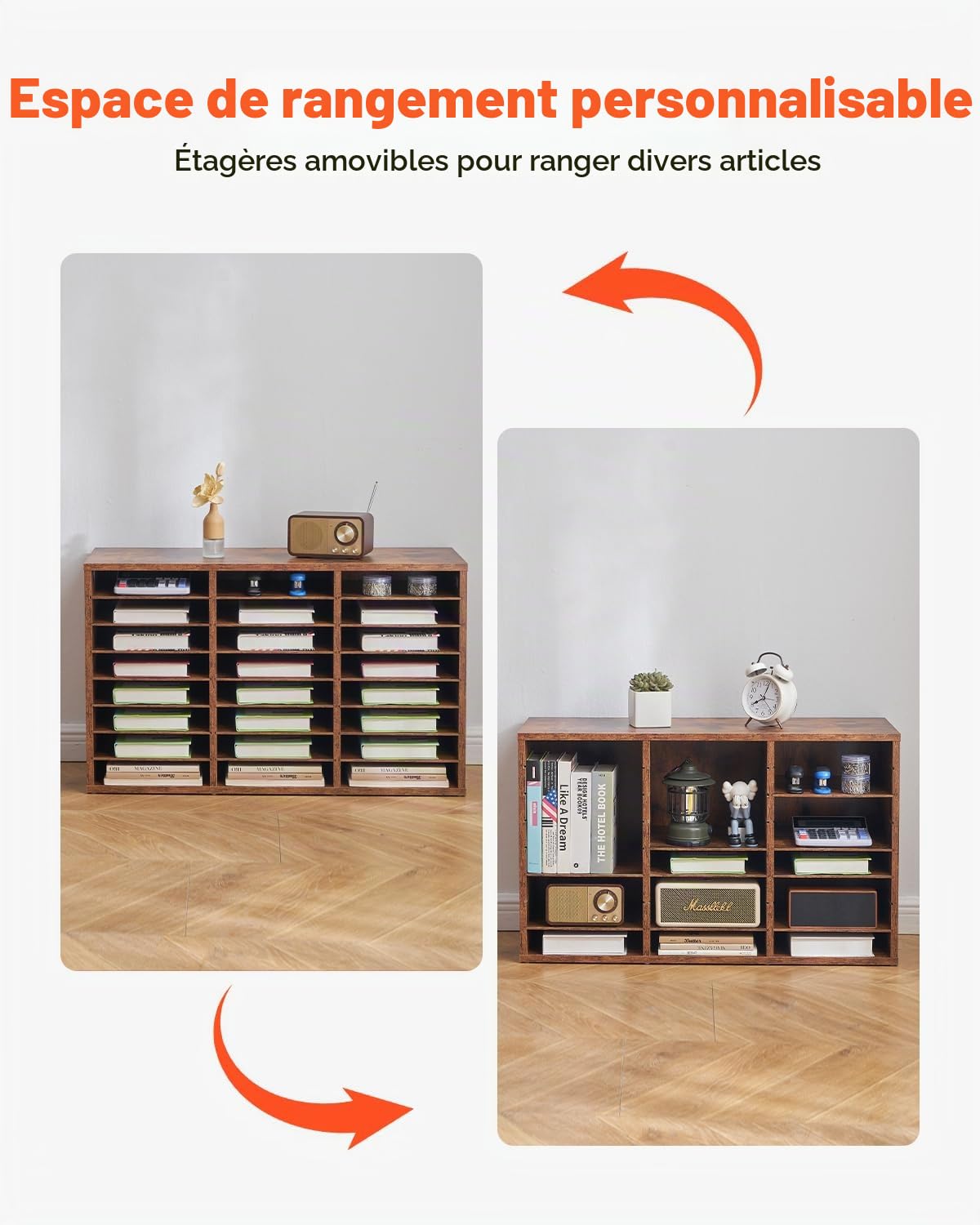 VEVOR Organiseur de littérature 24 compartiments, boîte aux lettres de bureau en bois, panneau de particules, avec étagères amovibles, trieur de fichiers pour dossiers, document, papiers, marron foncé