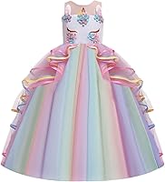 Vista 2 de CinheyU Vestido largo de tul sin mangas para niña, diseño de unicornio, con diadema