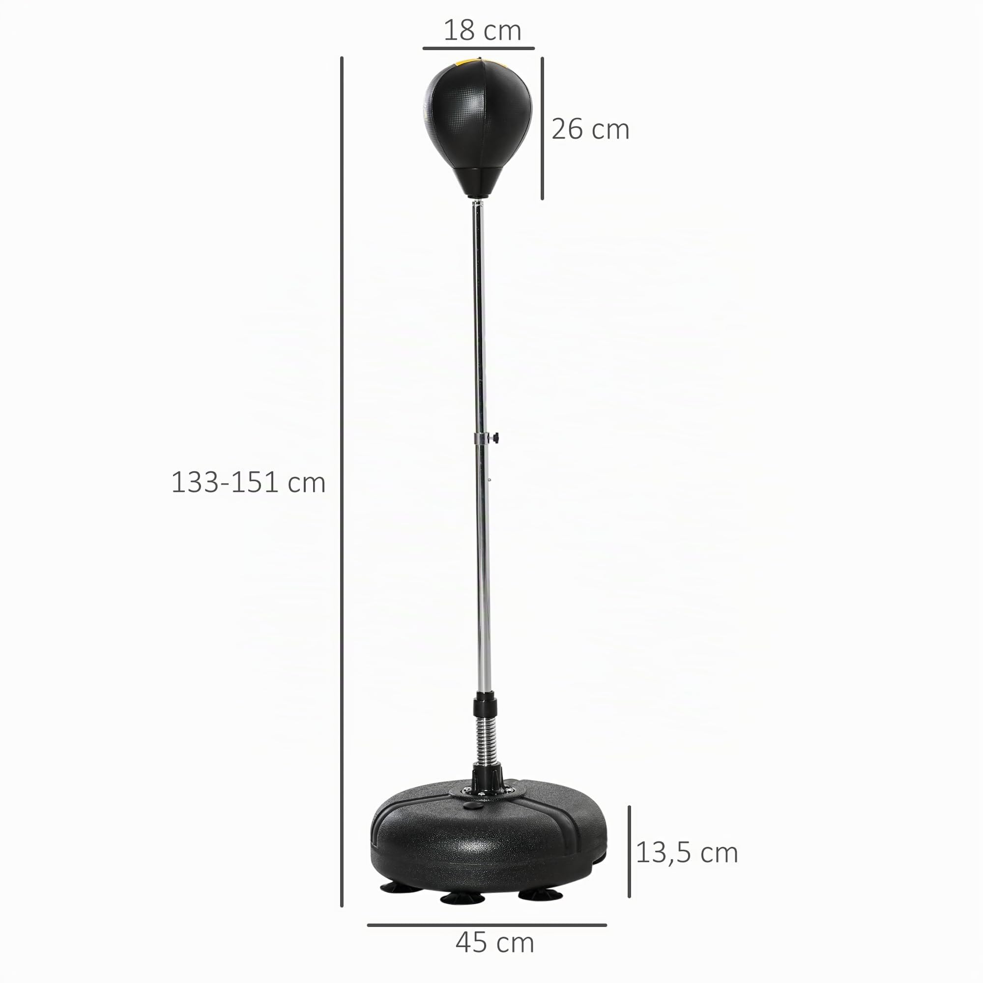 HOMCOM Punchingball Set Stehend 133-151 cm höhenverstellbar Schwarz
