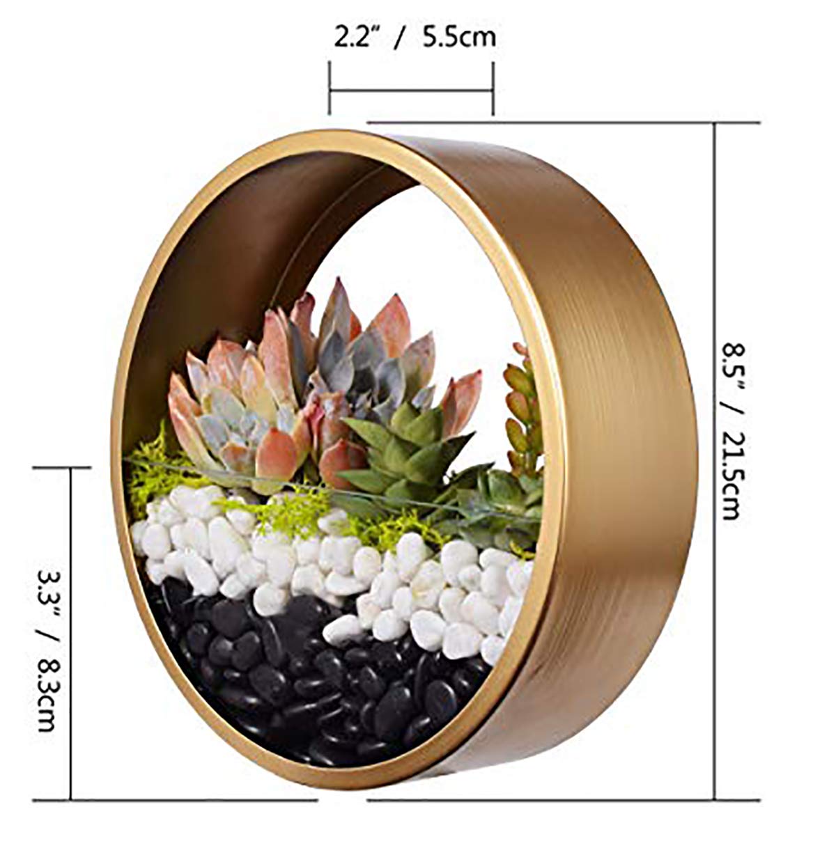 Wisząca okrągła doniczka na kwiaty 2 w 1 wazon ścienny i terrarium metalowa i szklana pionowa donica na rośliny powietrzne dekoracja wnętrz nowoczesny złoty design