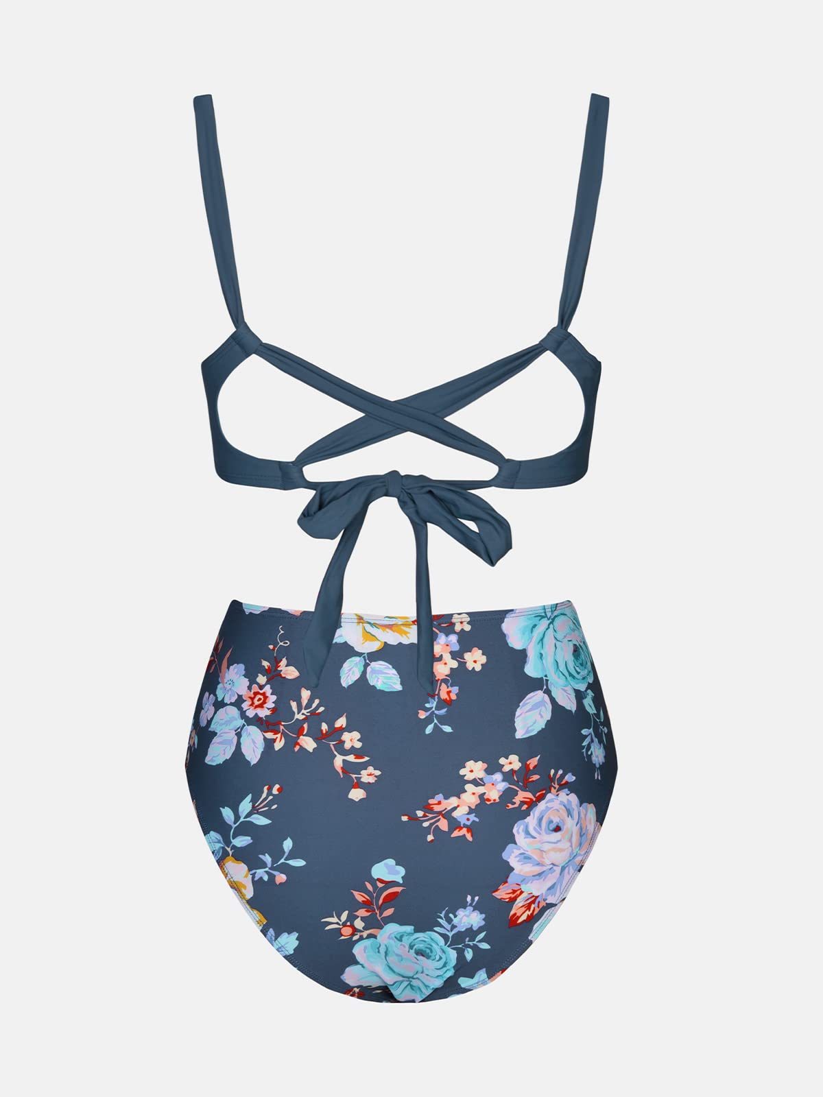 CUPSHE Damen Bikini Set V Ausschnitt Zierausschnitten Lace Up Bikini Bademode High Waist Blumenmuster Zweiteiliger Badeanzug Swimsuit