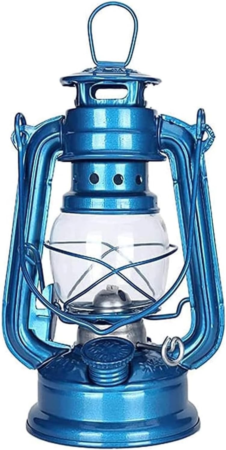Chamber Oil Lamp Vintage Metal Oil Lamps Outdoor Lighting Lamp Table Decor Camping Lamp(2pcs Light blue-19CM)