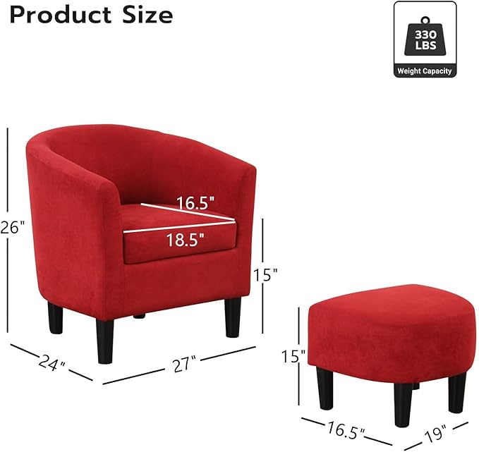 Sillón Acentuado con Otomana Rojo - Moderno miniatura 3