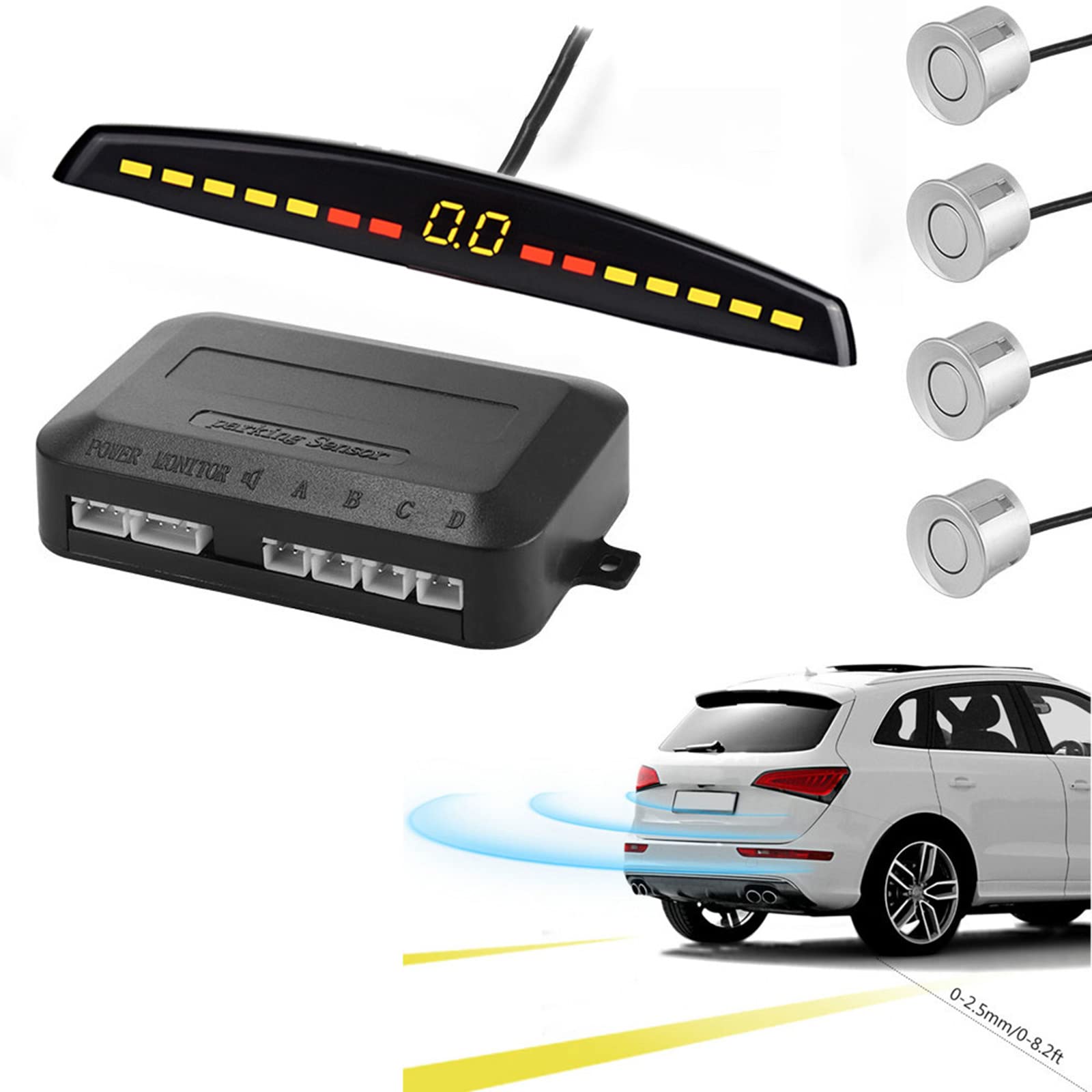 Voiture Parktronic LED Kit de capteur de stationnement Affichage rétro-éclairé avec Interrupteur système de détection de Moniteur Radar de Secours Inverse avec 4 capteurs