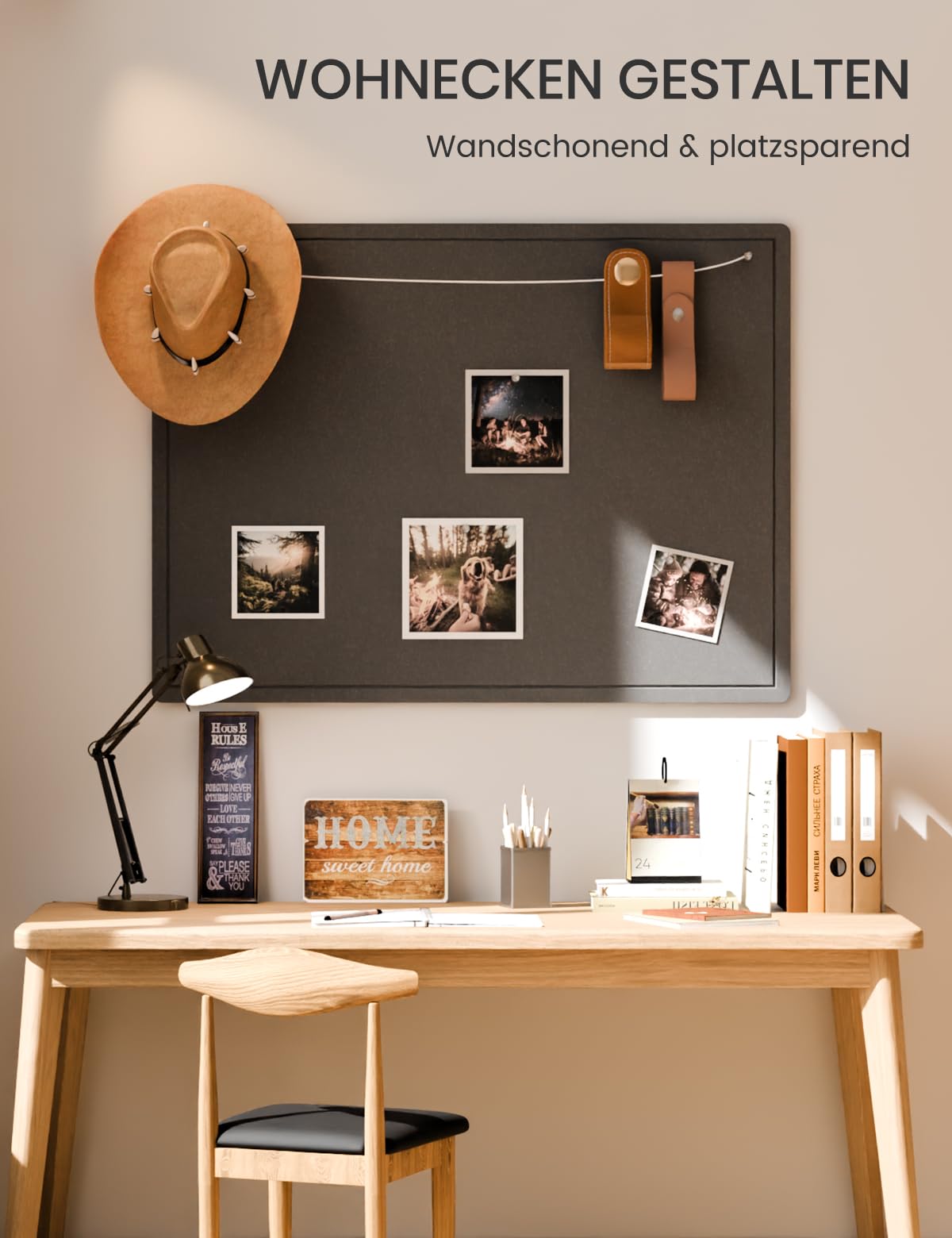 Fluxynara Filz Pinnwand 120 x 90 cm, Korktafel-Alternative mit 24 abnehmbaren Klebepads, faltbares Filz-Memoboard, Visionboard & Fotowand für Büro, Homeoffice, Kinderzimmer & Flur — Schwarz