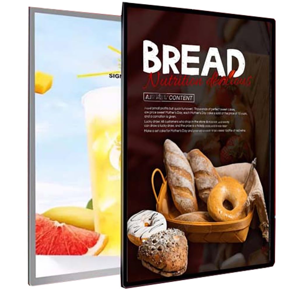 LED Light Box, Ultra-Slim Wall-Mounted Advertising Display Frame, Tempered Glass Poster Frame, Slim Advertisement Poster Menu Display Led Light Box, Backlit Menu Board for Restaurants, Bars, Shops(Bla