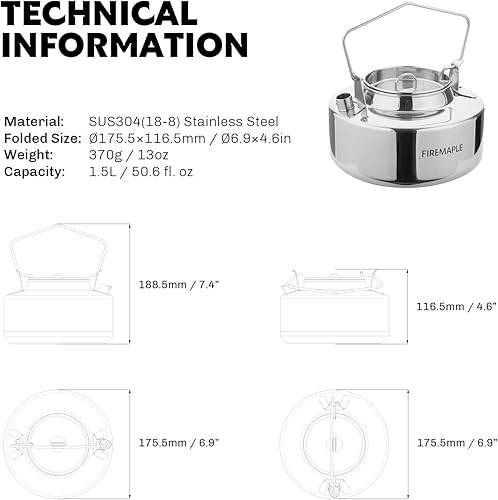 Vista 15 de Fire-Maple Antarcti - Hervidor portátil de acero inoxidable ligero de 1 litro Tetera de campamento duradera y portátil Ideal