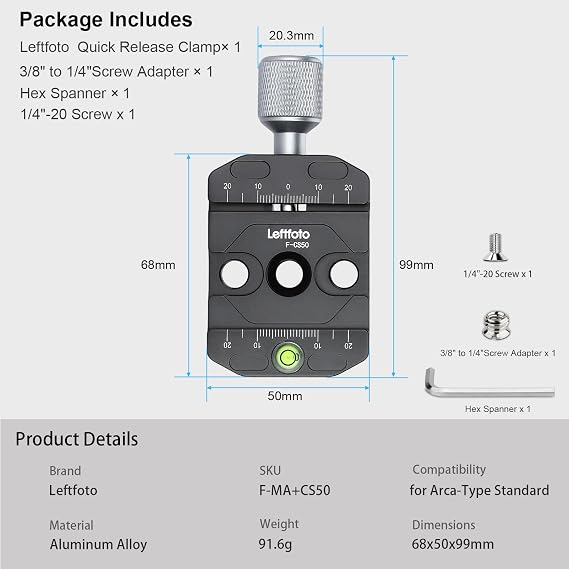 50mm Quick Release Clamp with Arca Swiss Style Plate for Tripod, Universal Ballhead, Quick Change Seat, Monopod Head, Tripod Quick Release Plate