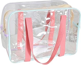 クリアバッグ 透明バックトイレタリーバッグ 小物収納 持ち運び トラベル ポーチ 大きめ 化粧ポーチ スパバッグ お風呂バッグ 旅行用 ピンク 35*25*15cm