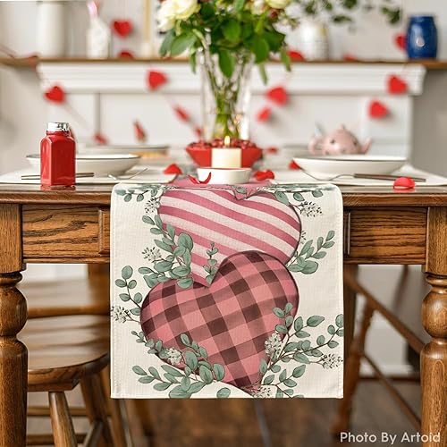 Miniatura 2 de Artoid Mode Camino de mesa de eucalipto con corazones para el día de San Valentín decoración de mesa de comedor para el hogar fiesta interior 13 x