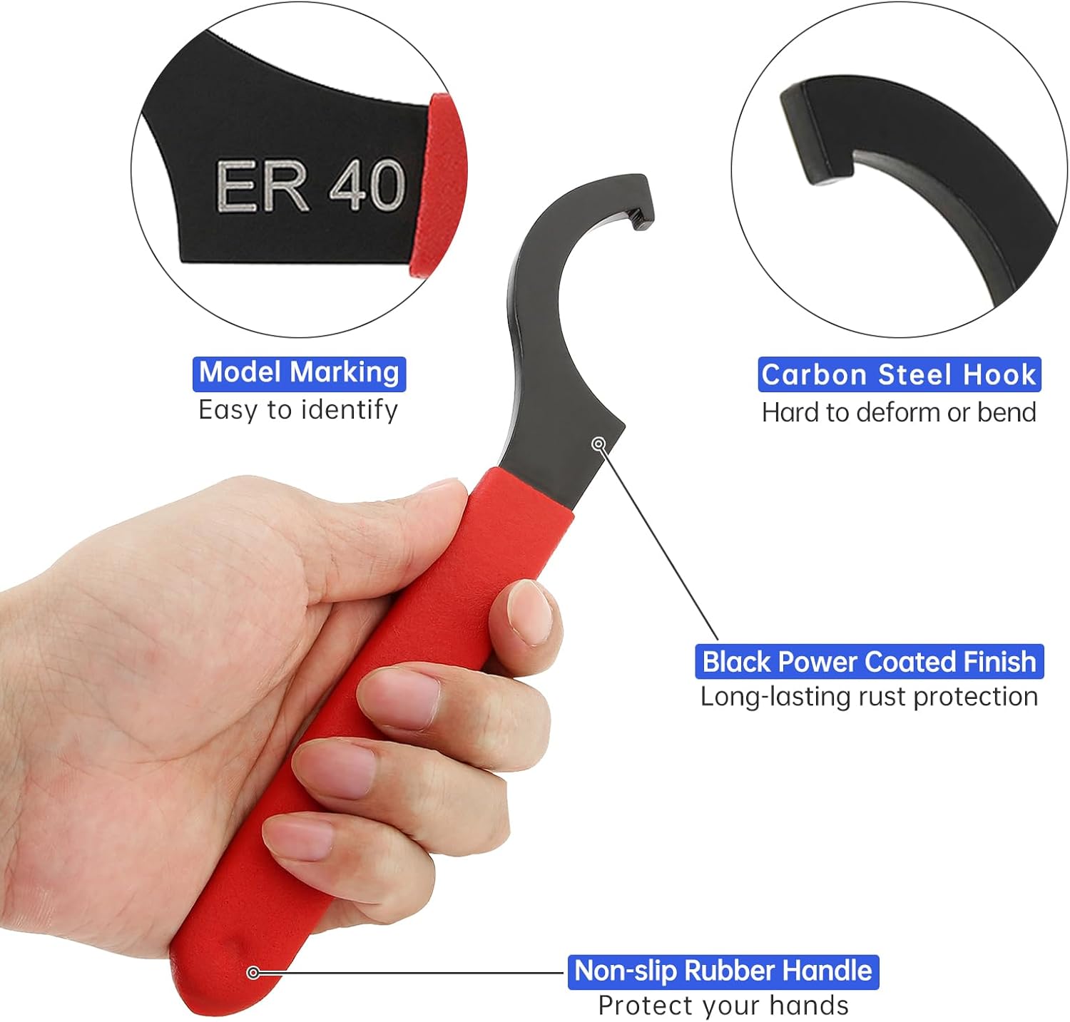 6pcs Coilover Spanner Wrench Set - ER16M ER20A 38-42 APU16 ER32 ER40 High-Carbon Steel Collet Chuck Wrench Tools with Roll Up Pouch