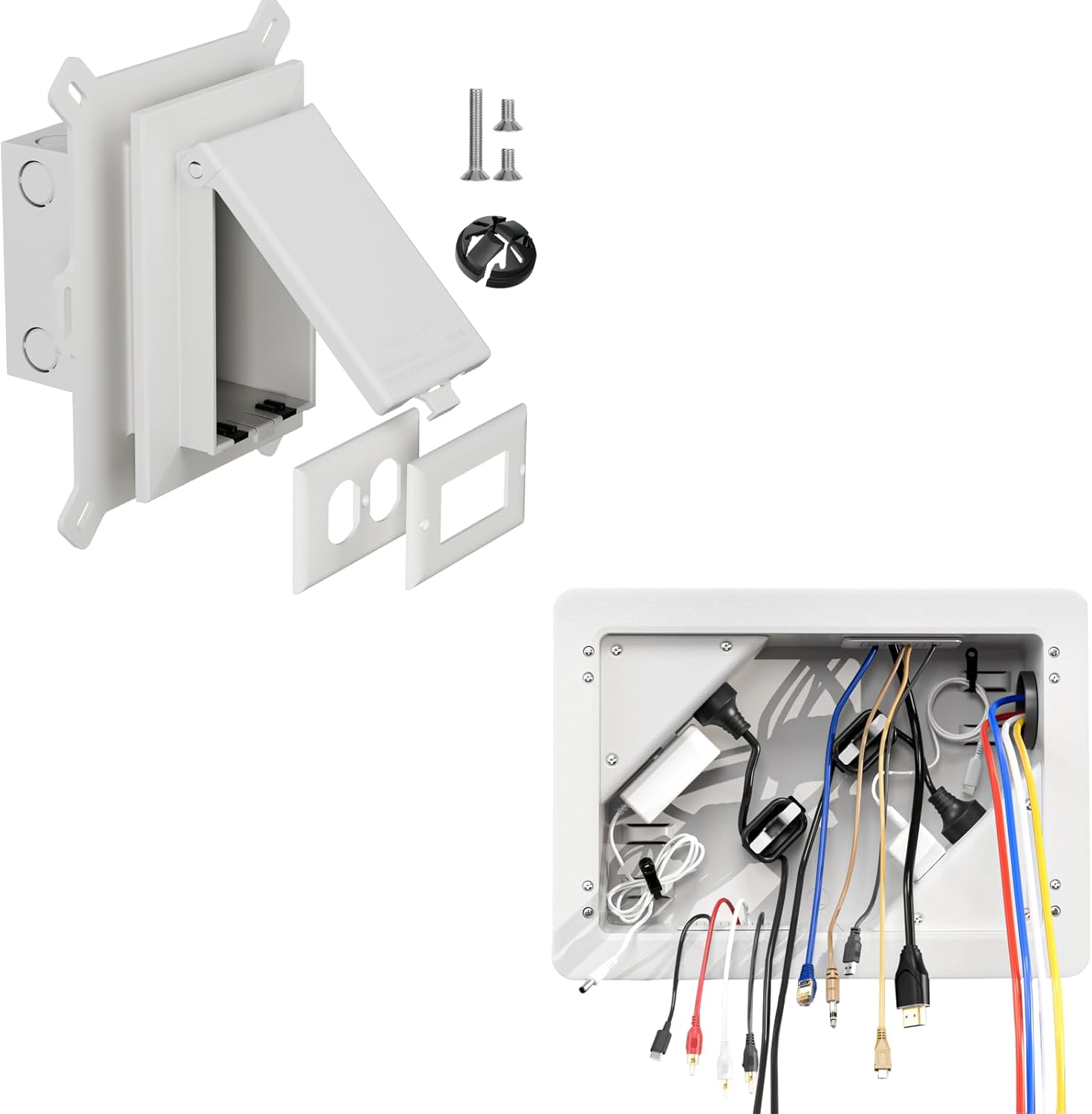 Recessed Outlet Box Bundle with TV Cord Box