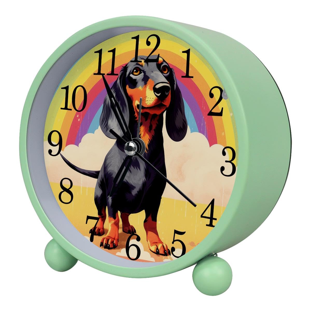 Alarm Clock Dachshund and Rainbow, Silent Non-Ticking with Night Light