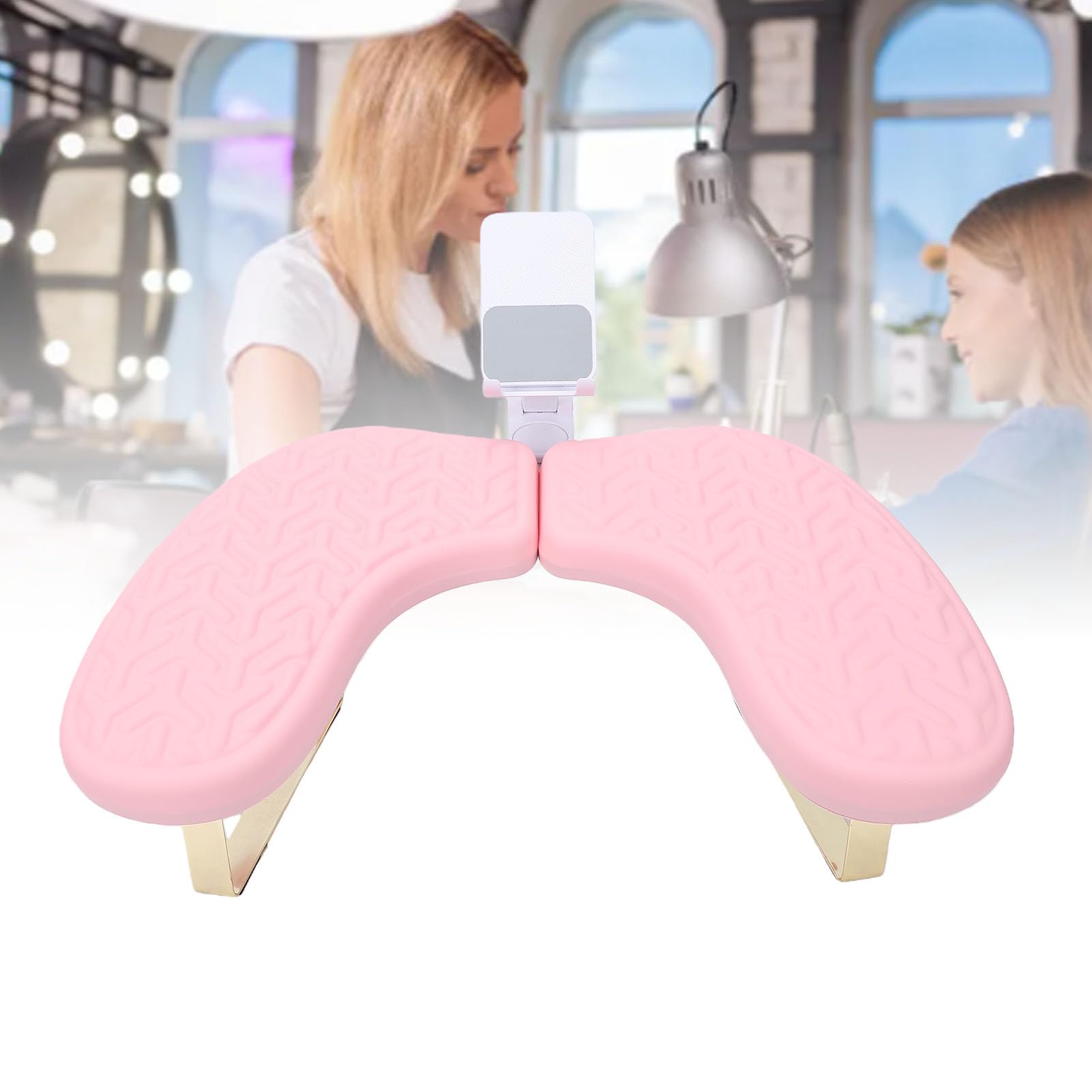 Sonew Podpórka na Dłonie do Paznokci, Oddychający, Ergonomiczny Podłokietnik do Manicure w Kształcie Litery U z wodoodporną podkładką z gąbką zapamiętującą Kształt Salonu Paznokci (PINK)