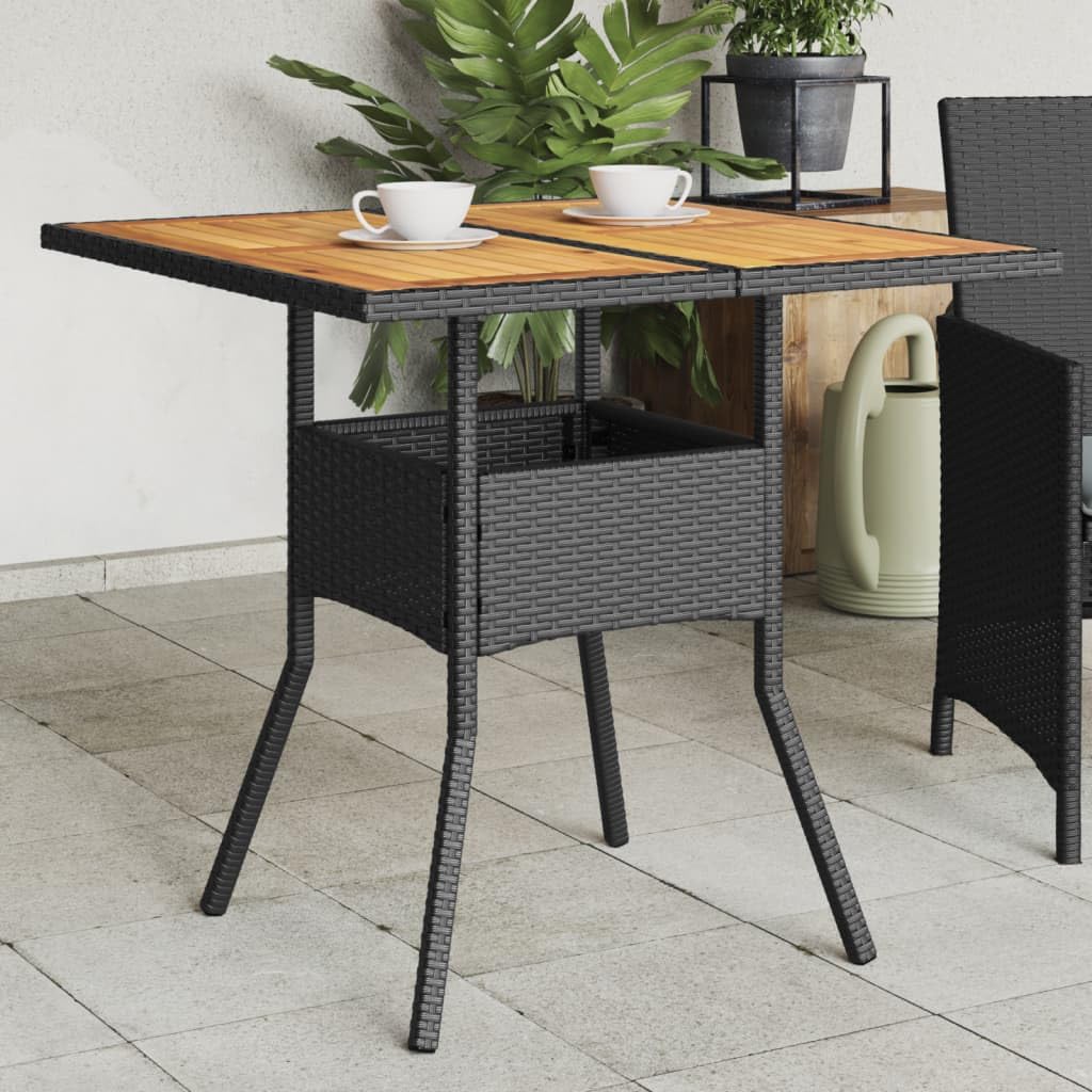 SXZenSpace Garden Coffee Table Black 80x80x75 cm Acacia Wood Top with PE Rattan Frame Contemporary Outdoor Patio Bistro Weather-resistant Easy Clean for Terrace and Balcony
