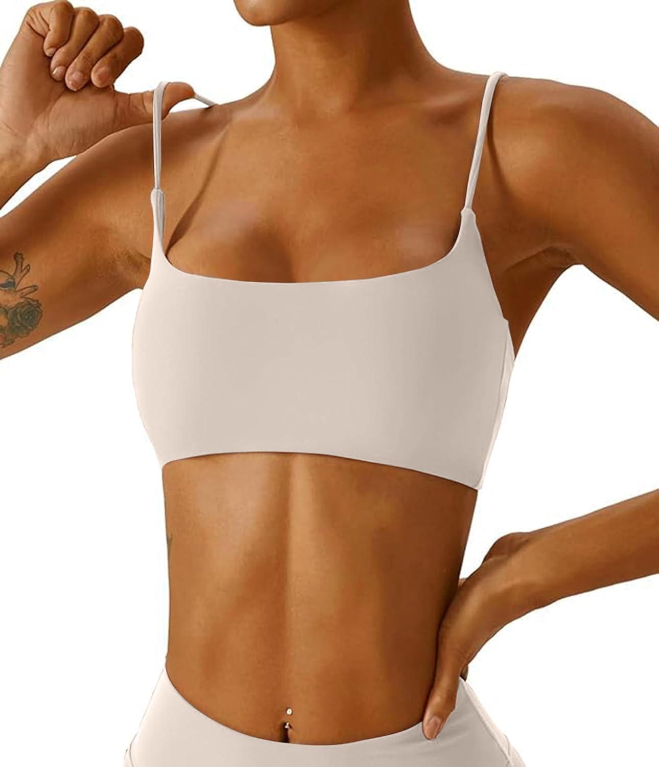 Comper Women's Sports Bra with Thin Straps Stretchy Wirefree Workout Bras Lightweight Workouts Bralette with Removable Pads - Image 4