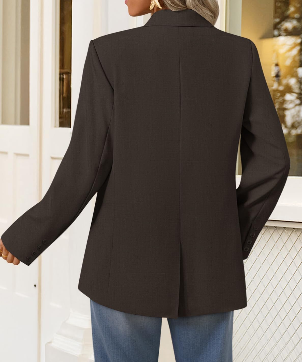 ZESICA Women's Fall Business Casual Blazers 2026 Long Sleeve Lapel Open Front Button Work Blazer Jackets with Pockets - Image 3