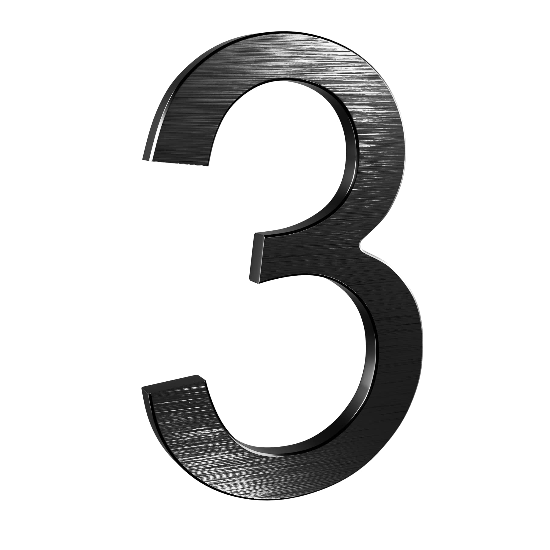 6 Inch Modern House Numbers- Premium Aluminum Floating Home Address Number withElegant & Sophisticated Brushed Finish, Black, Number 3