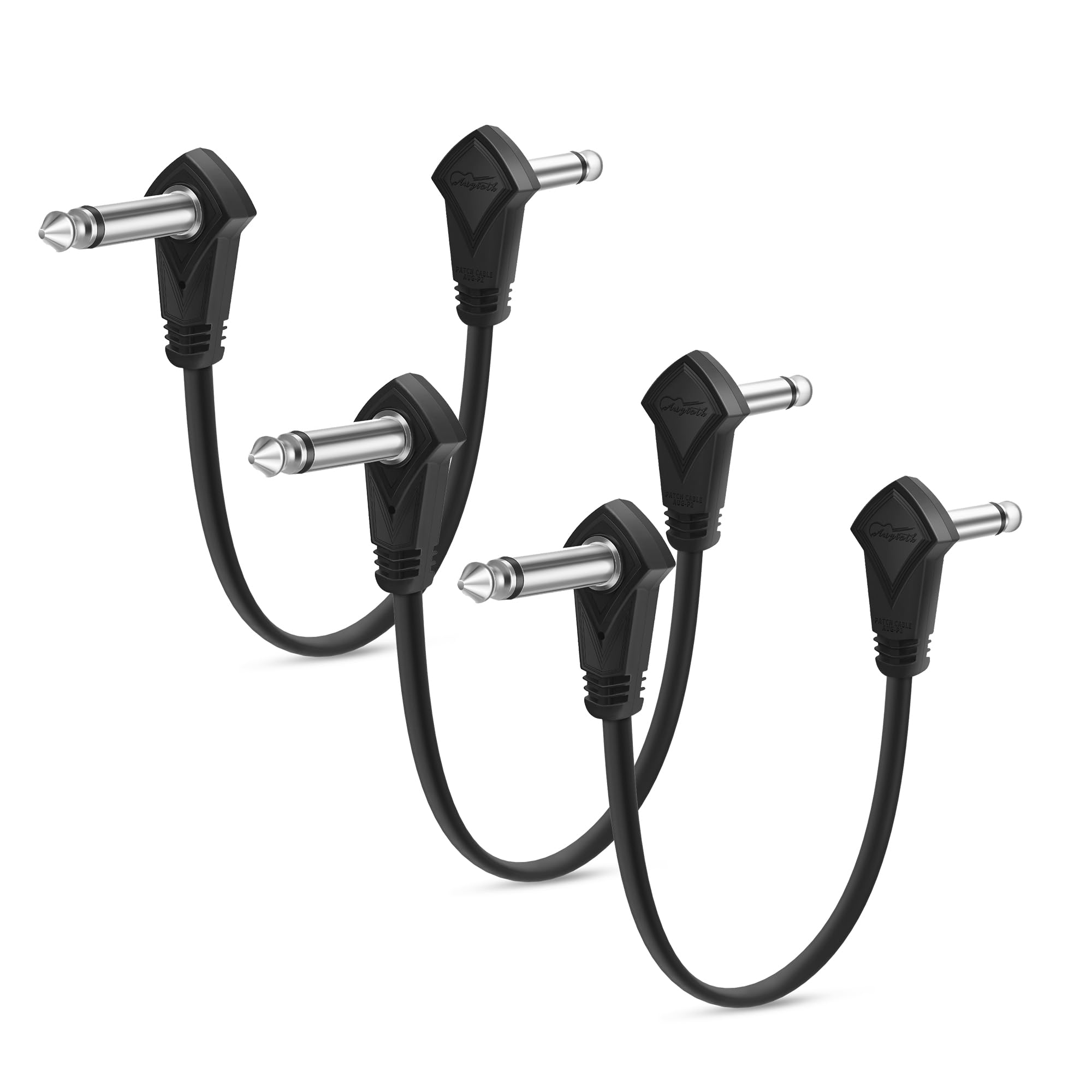 Augioth 6 Inch 3 Pack 15 cm Flat Guitar Patch Cable 0.5 Ft 1/4 Right Angled TS Effect Pedal Cord, Black, 15CM-3Pack