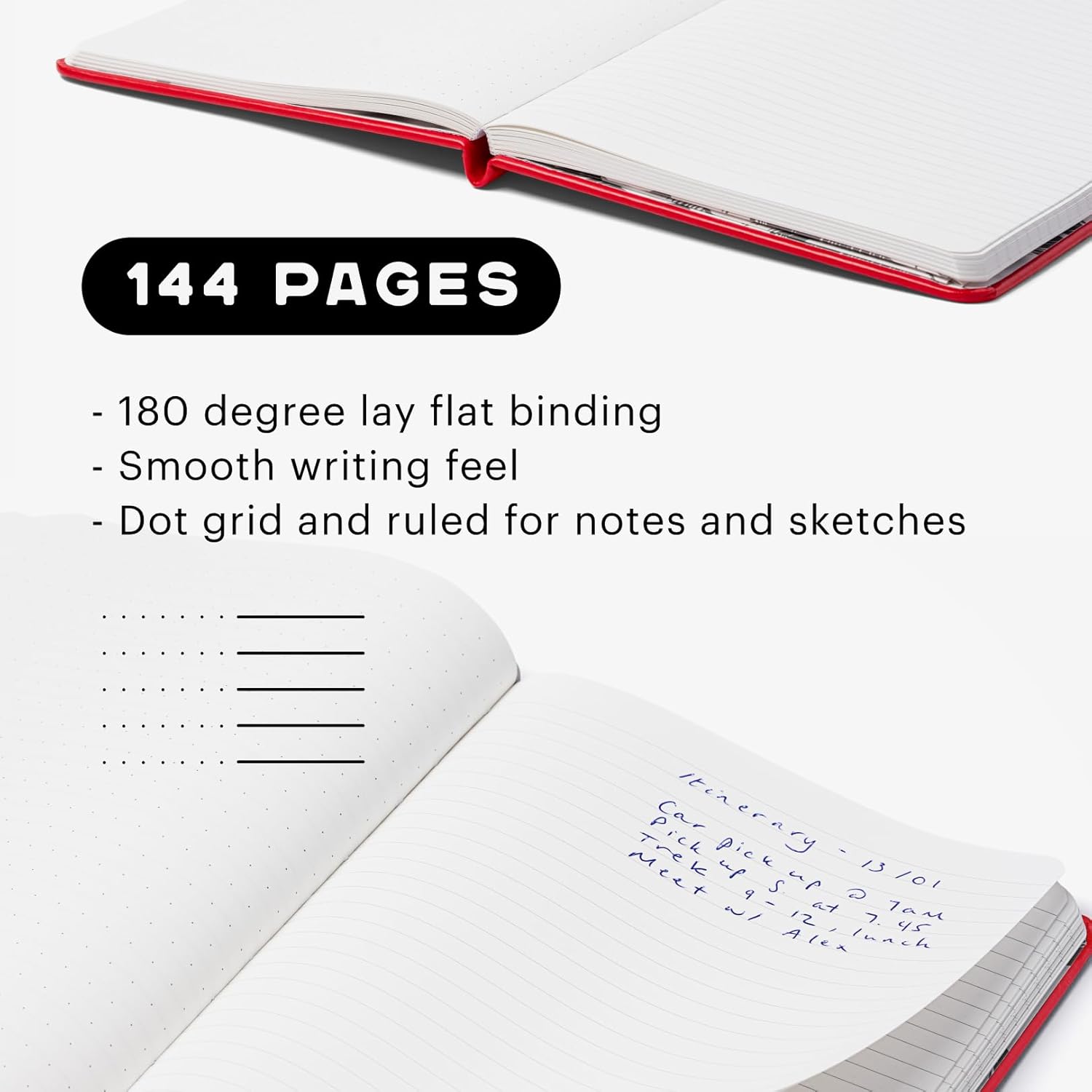 Stone Journal Explorer Notebook – A5 Waterproof Paper Field Journal, Vegan Leather Hardcover, 144 Pages Alternating Ruled & Dot Grid, Back Pocket, Weather-Resistant (Red)