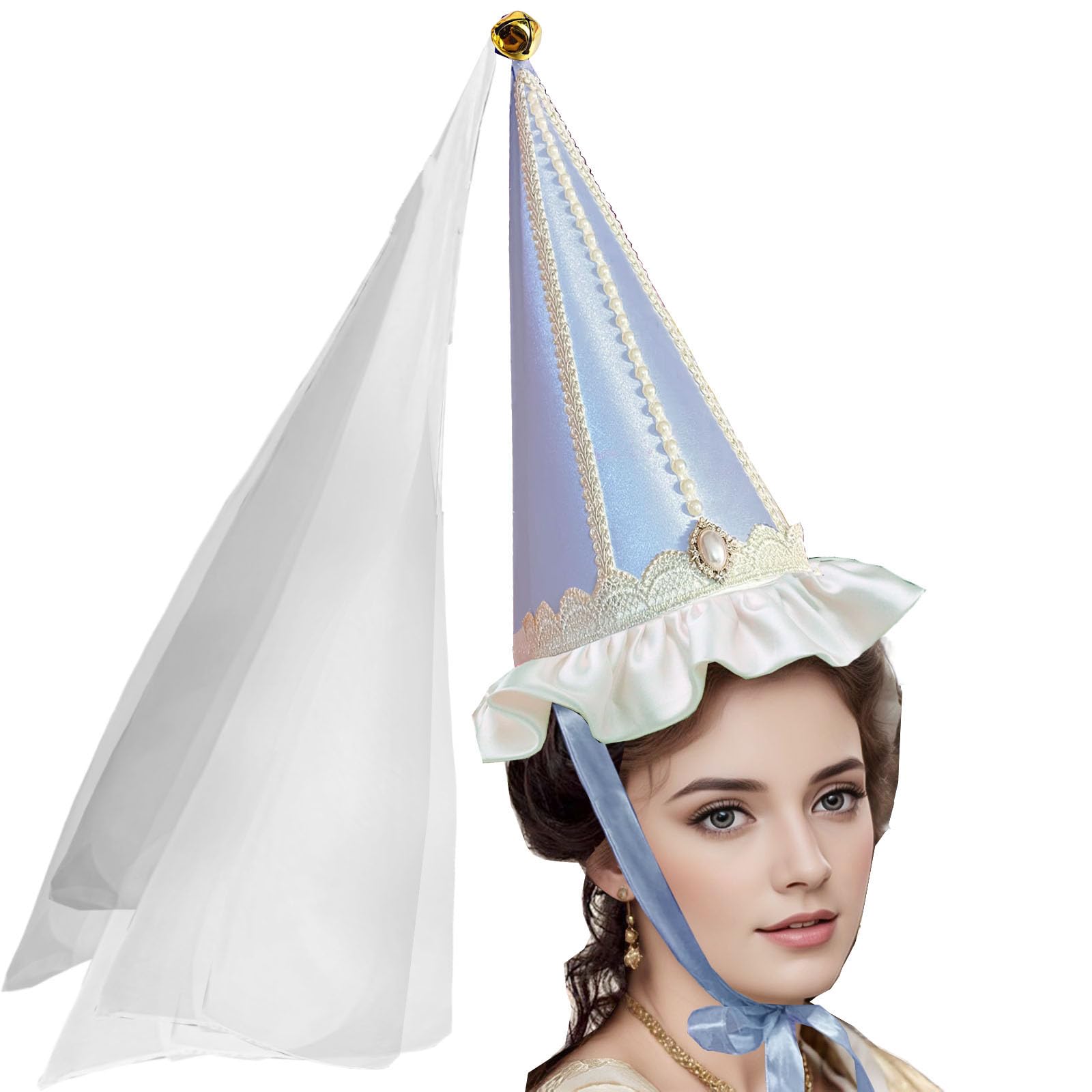 Unykaflor Womens Medieval Hennin Hat with Veil,Cone Pointy Hat for Halloween Christmas Renaissance Costume Party โ image 1