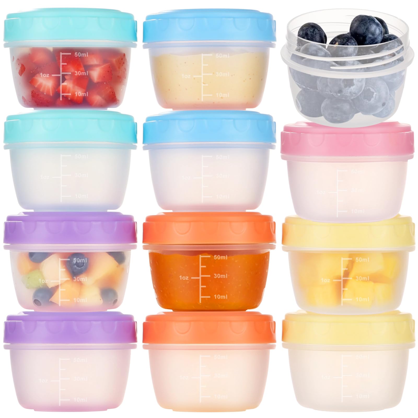 Pack of 12 Small Freezer Containers with Lids, Reusable 80ml Plastic Containers, Stackable Leakproof Food Containers with and Markers for Snack, Sauce, Fruit