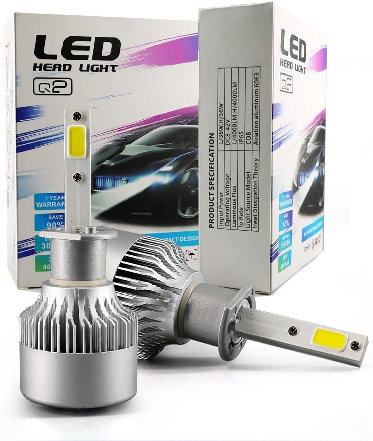 Afibraru Mini Size H1 LED Headlight Bulbs All-in-one Conversion kit COB Chips 8000LM Fog Lights 72W 6500K Ultra Bright Cool White