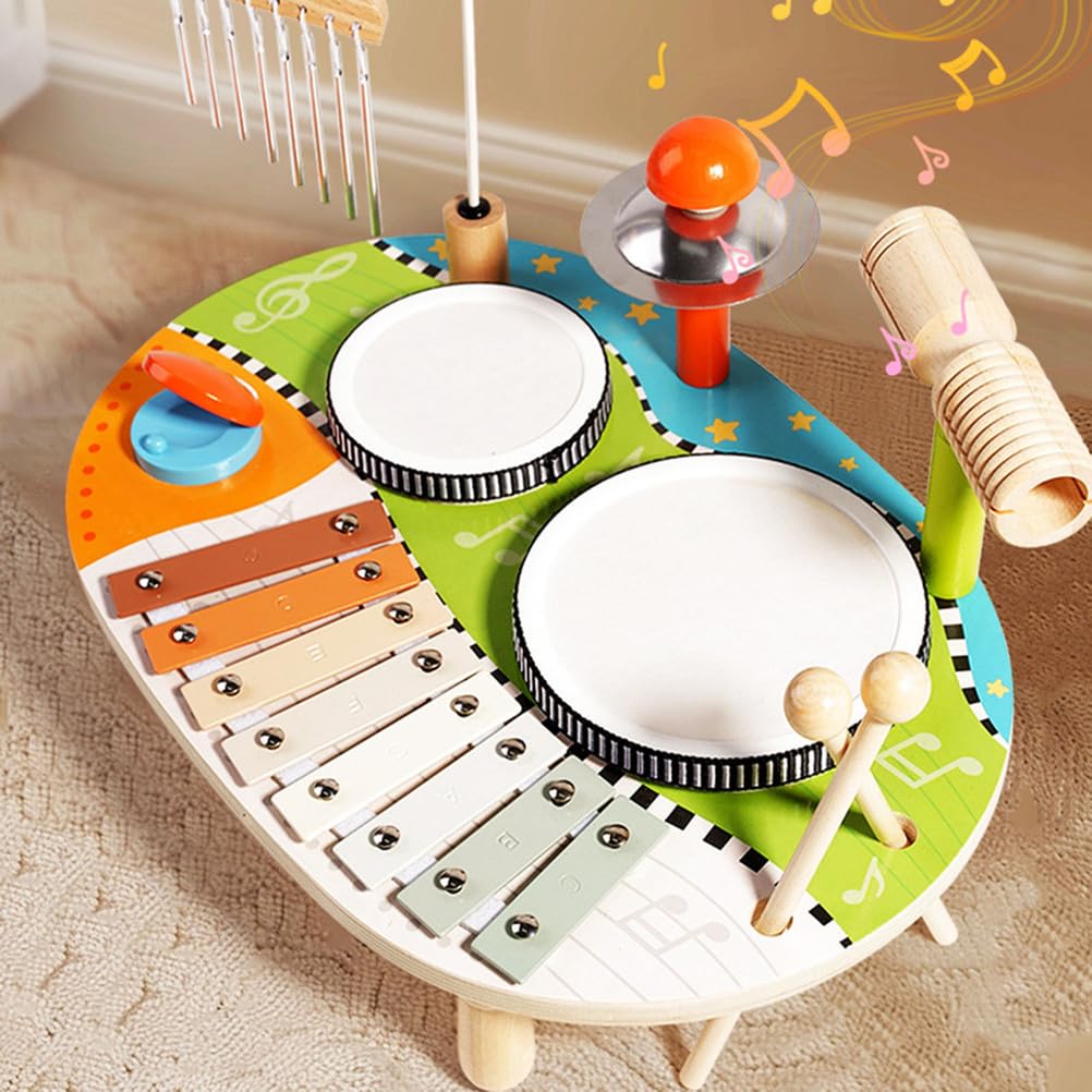 Set de batería Multifuncional de Madera para niños, Instrumento de percusión para Toddlers con xilófono y Campanas