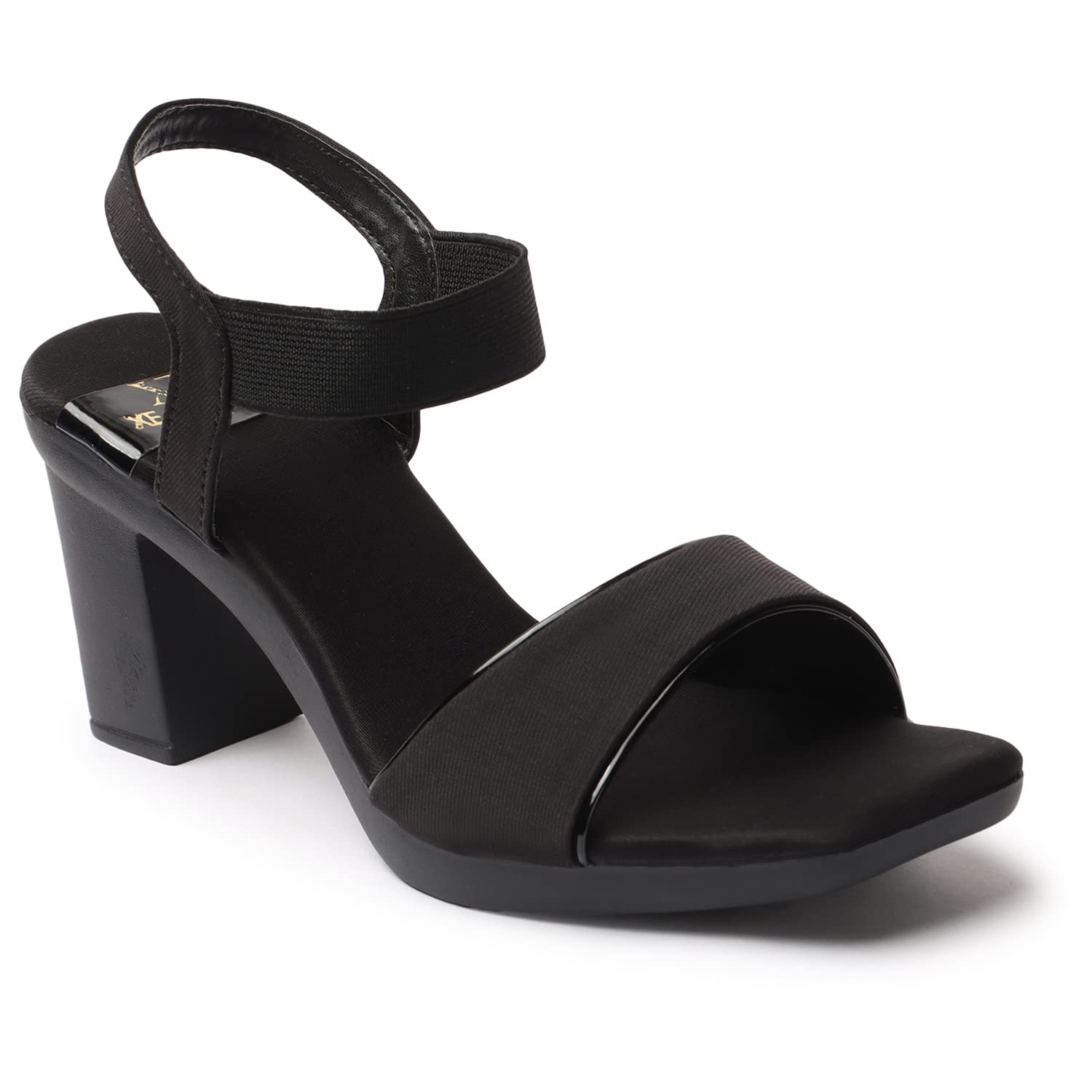 XE Looks Women's Black Stylish Block Heels | Open-Toe Sandals with Elastic Support | Anti-Skid Sole & Cushioned Footbed Block Heels For Girls & Women 3