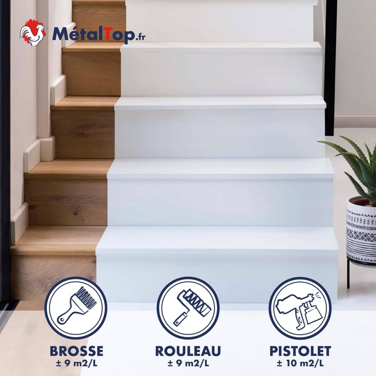 Metaltop - Peinture Escalier Bois - Noir signalisation - RAL 9017-1 L - Résistance extrême pour escaliers très sollicités, privés ou pros.