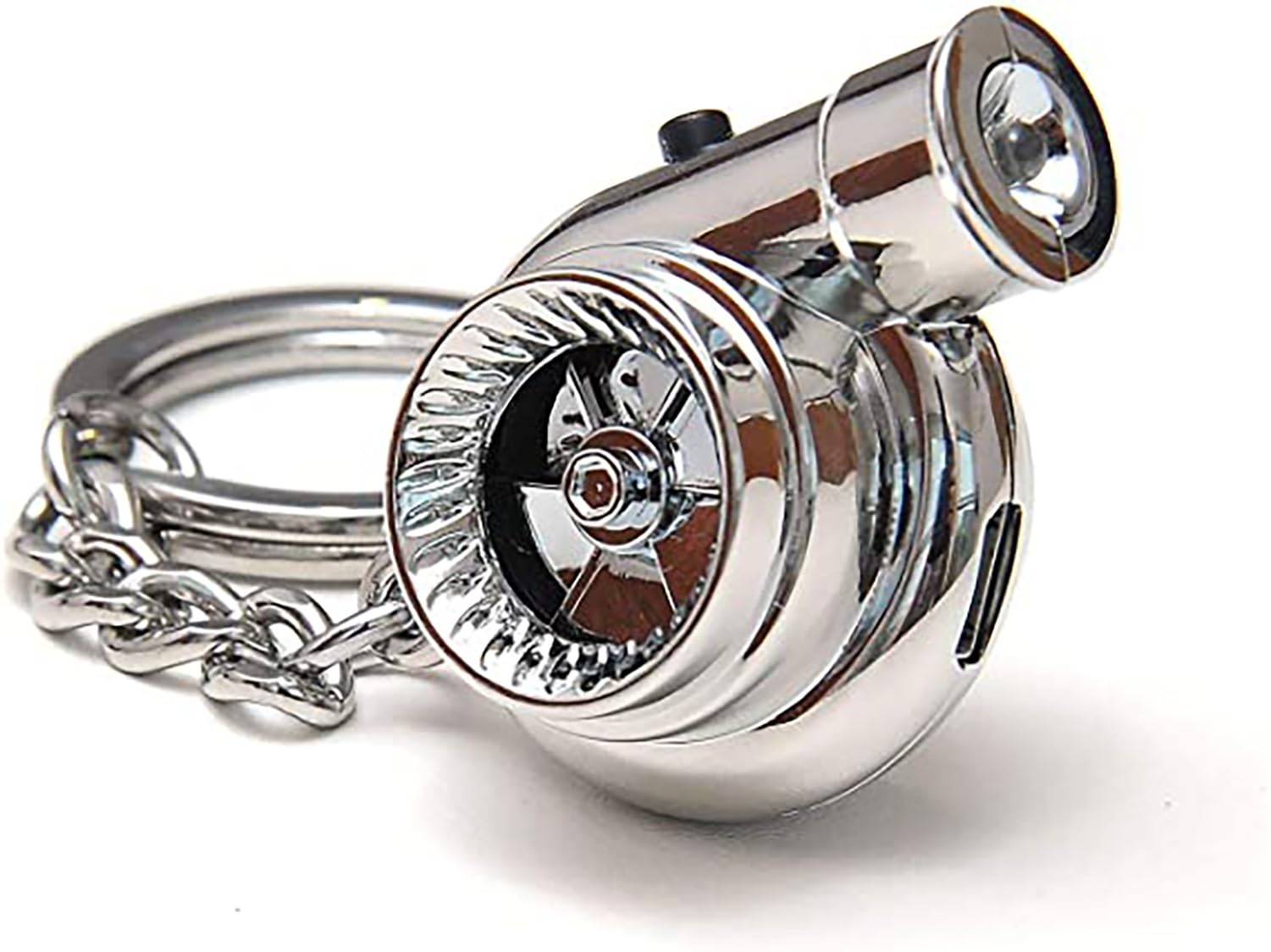 Car Keychain Spinning Turbocharger Key Chain Mini Metal Key Ring with LED Light