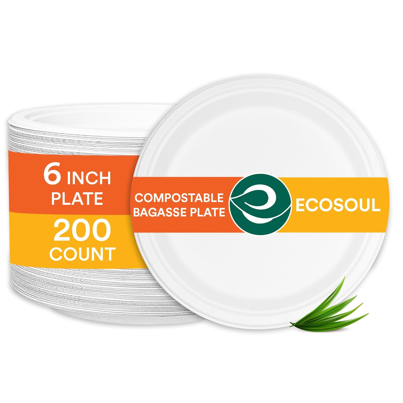 ECO SOUL Pearl White 6 Inch [2 Packs of 100] Paper Plates (PFAS free