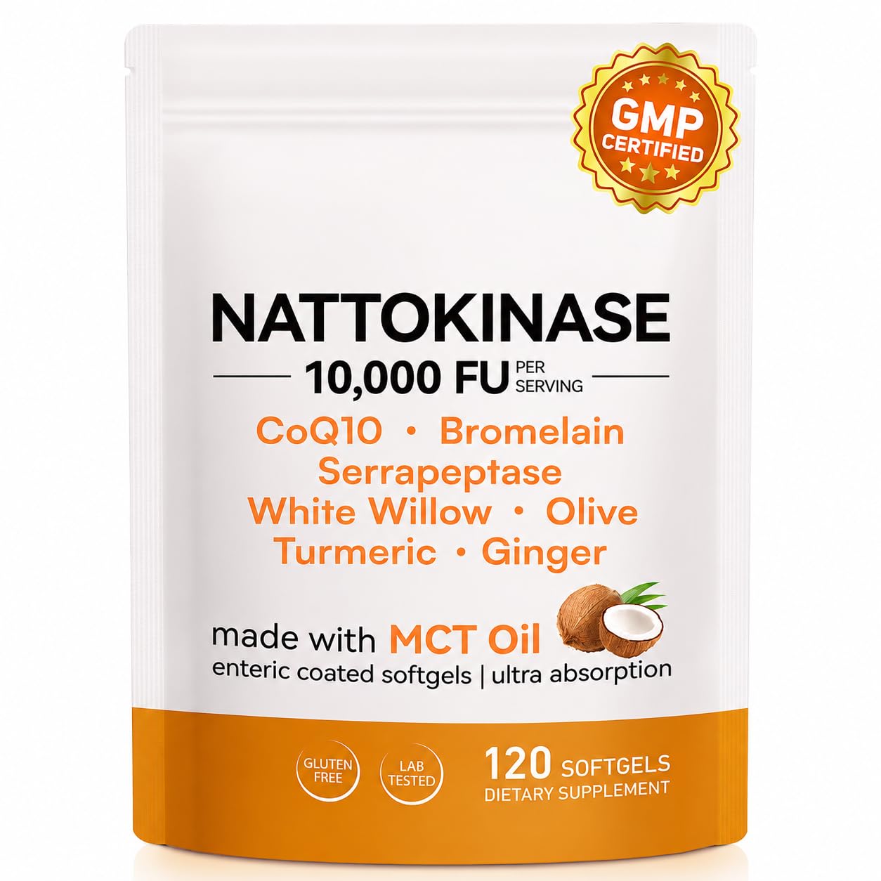 Nattokinase 10000 FU Triple Enzyme Complex Supplement, 120 Count 120 Count(Pack of 1)
