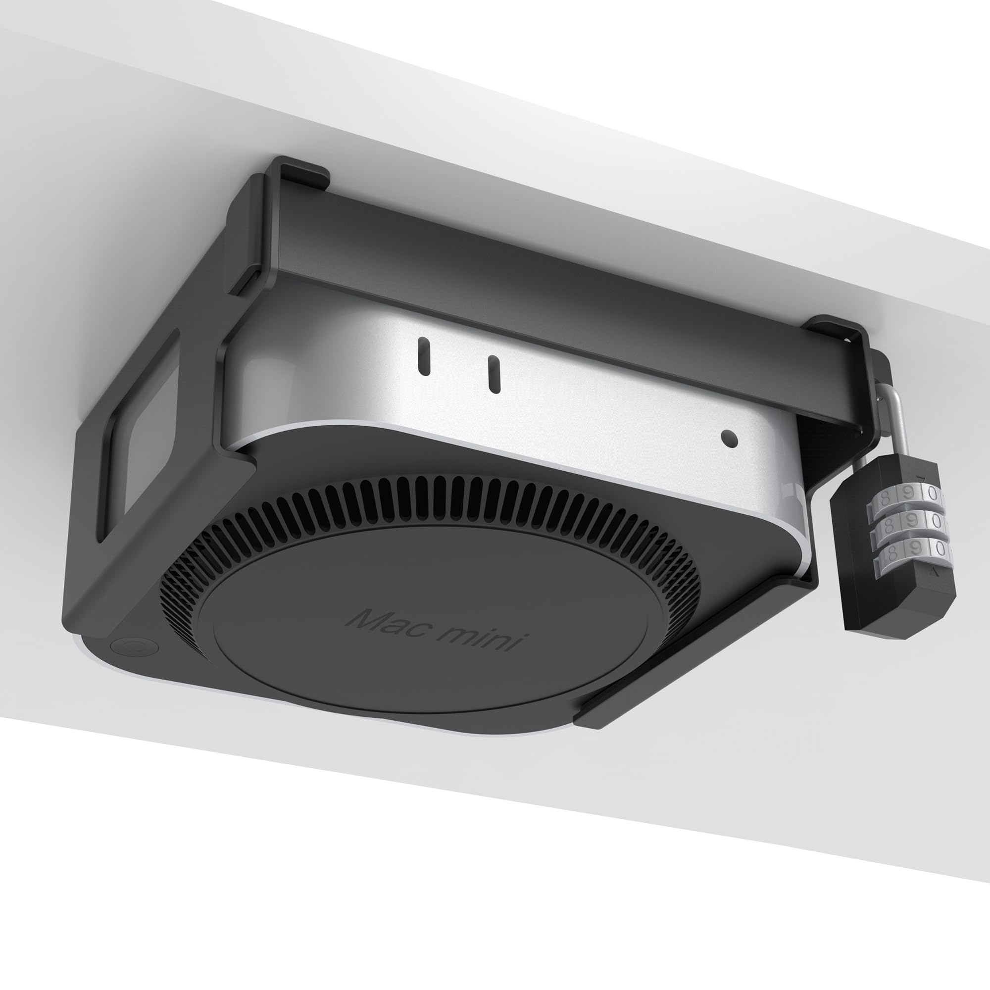 Under Desk Mount for Mac Mini M4 M4 Pro Anti-Theft Metal Bracket with Password Lock Protective Padding VESA-Compatible