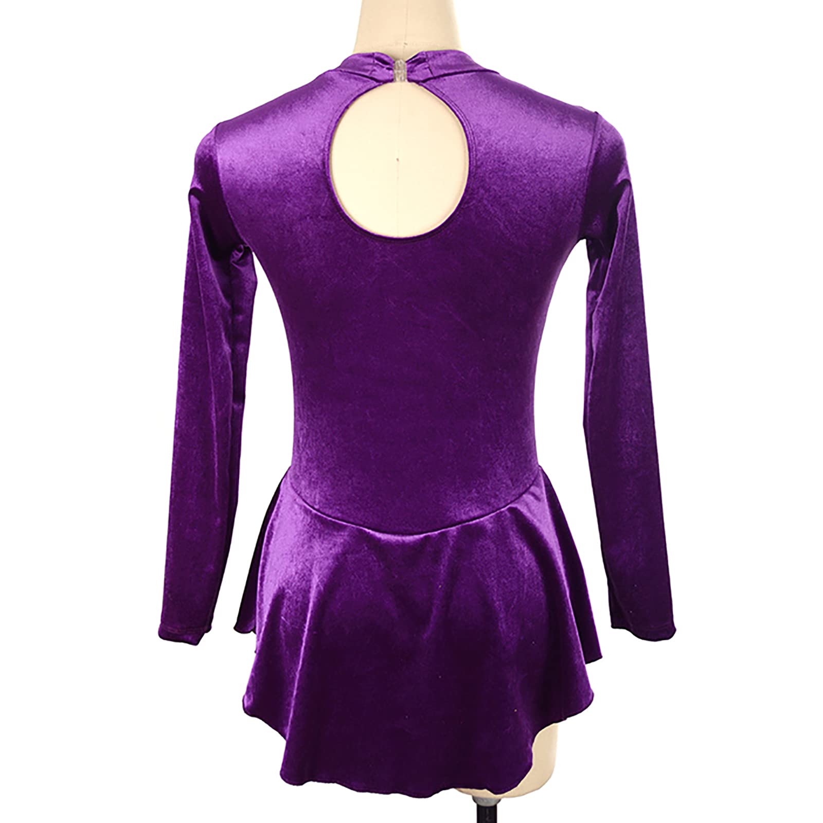 Niñas Mujeres Vestido de Patinaje sobre Hielo Manga Larga Leotardo de Gimnasia Ritmica Danza Ballet Disfraz(Size:S/140,Color:Púrpura)