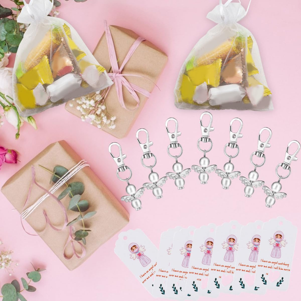 ABOOFAN 60sets Portachiavi Angelici Con Sacchetti Per Medici Regali Per La Giornata Del Medico Accessori Decorativi Per Borse Pratici e Leggeri Per Eventi Speciali e Feste