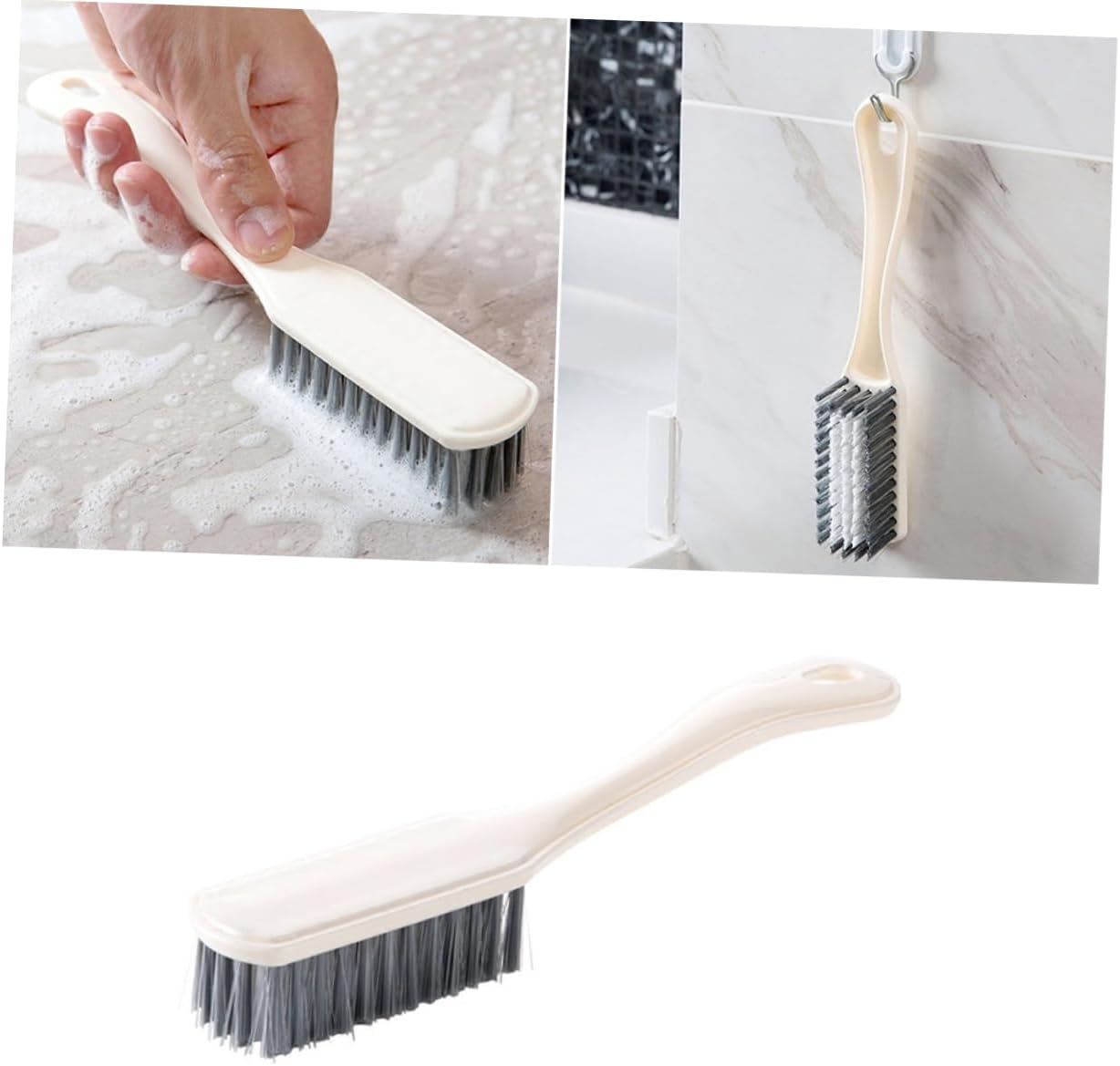 1pc Long Handle Hard Bristle Cleaning Brush for Shoes Clothes Kitchen Plastic Scrubber with Hanging for White