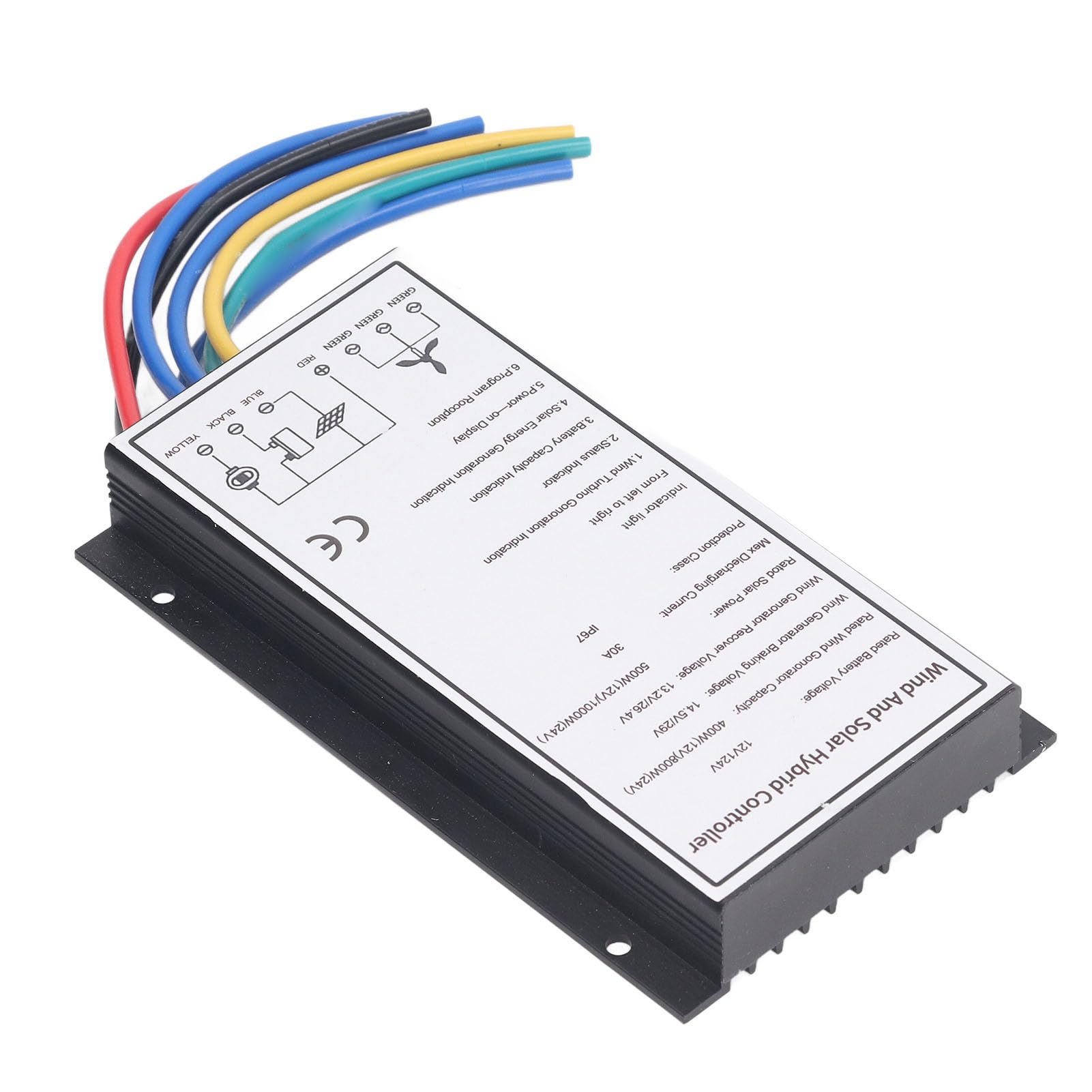 Regolatore ibrido solare eolico 30A, sistema di controllo della carica ibrido PWM per turbina eolica da 800 W e pannello solare da 1000 W con tracciamento MCT, alloggiamento in alluminio IP67, 12 V