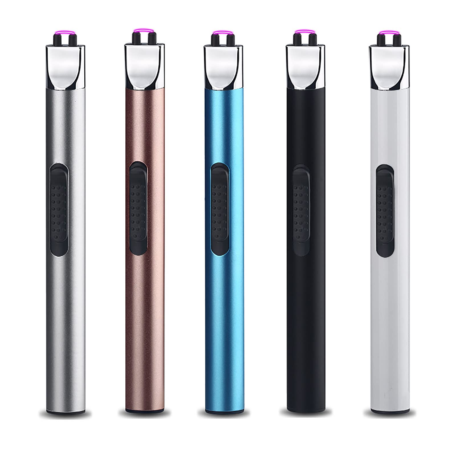 Briquet Rechargeable Électrique Briquet Plasma Briquet USB Arc sans Flamme Coupe-Vent Long Briquet pour Camping Cuisine Grill,Silver