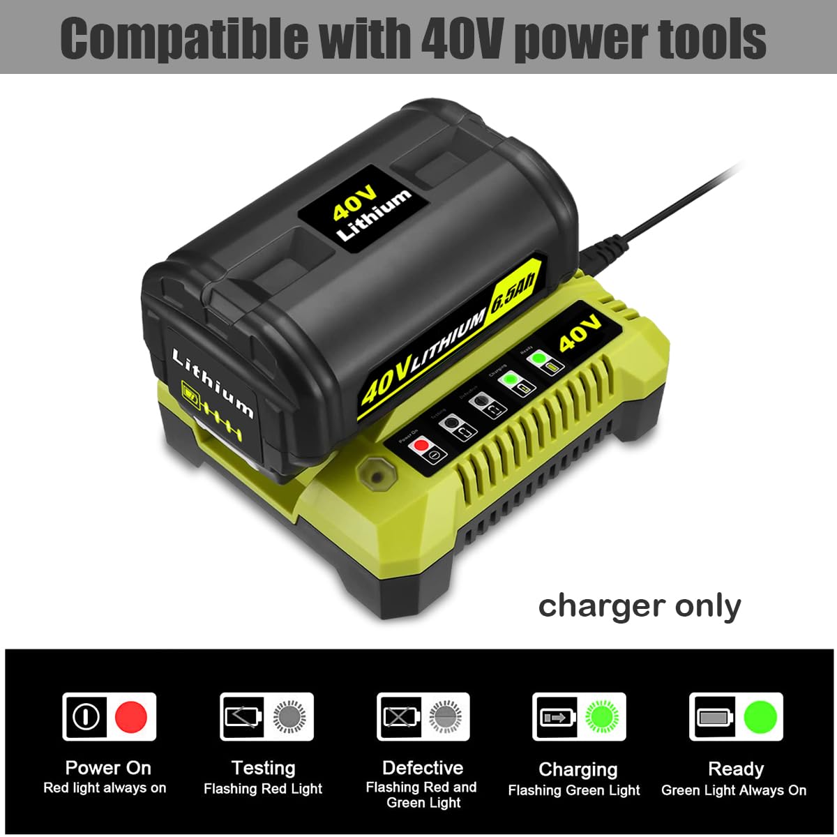 Lizone OP40601 OP40602 OP401 40V Caricabatterie di ricambio per caricabatterie rapido da 40 V OP401 OP403 OP404 OP406 OP407A Caricabatterie rapido 40V Caricabatterie agli ioni di litio da 40 Volt