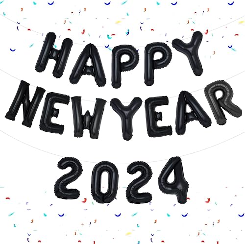 PIGETALE Globos negros de Año Nuevo, globos negros de 16 pulgadas, globos de Año Nuevo 2024, globos gigantes de helio de aluminio 2024, globos para