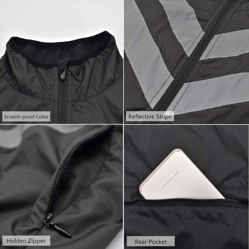 LINGKY Gilet Da Ciclismo Da Uomo, Leggera Traspirante Senza Maniche Cappotto Biciclette Gilet Antivento, Zip Integrale Giacca Da Corsa/MTB Riflettente Leggera