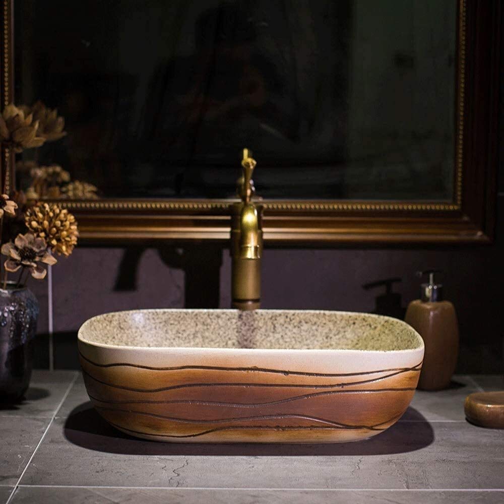 Szafka Pod Umywalkę Z Umywalką, Umywalka Nablatowa, Umywalka Nablatowa 16" W Stylu Vintage, Prostokątna, Porcelanowa, Ceramiczna, Umywalka Nablatowa