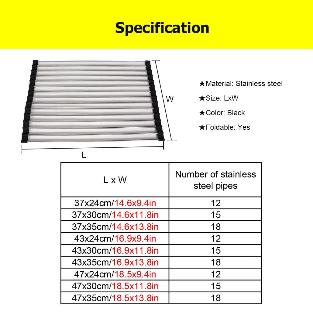 Escurreplatos extensible de acero inoxidable de 3747 cm, escurridor de fregadero y utensilios versátiles
