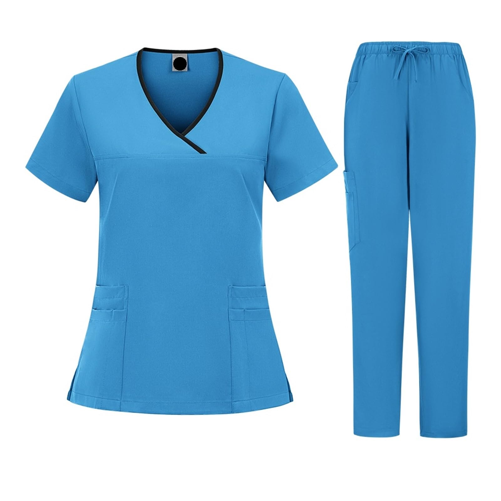 Casacca Sanitaria Donna Set Scrub Taglie Forti Uniformi da Infermiera Medica Donna con Scollo a V e Top Pantaloni Jogger Veterinario | Sky blue,L