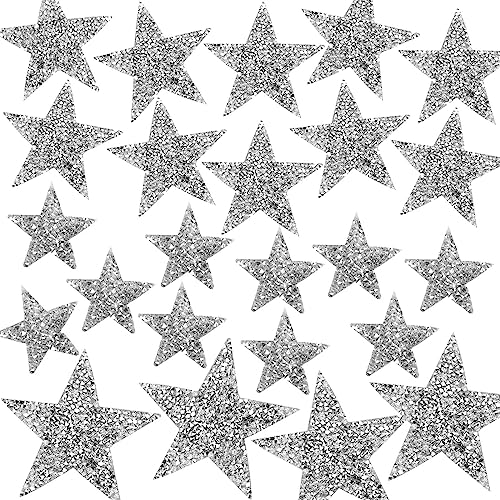 XQ-EU 24 pezzi Toppe pentagramma Stelle Cristallo Glitterate Adesivi StrassTermoadesive per Jeans giacche zaini cappelli 4/6/8 cm（argento bianco）