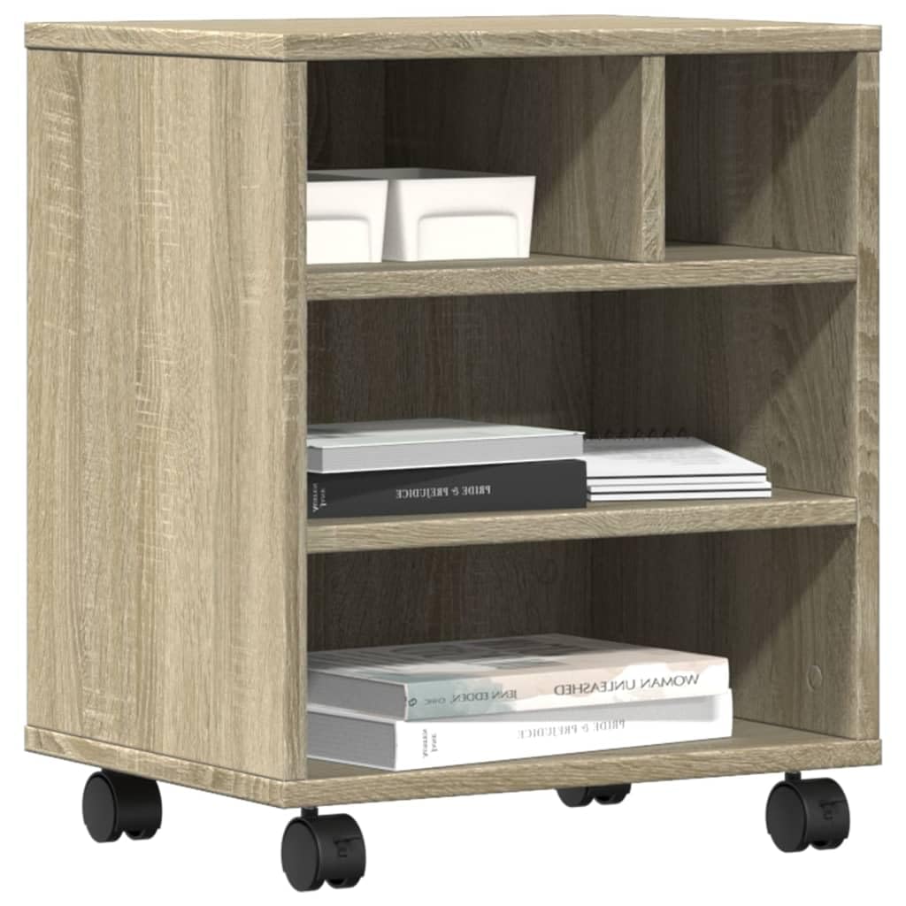 Druckerständer mit Rollen Sonoma-Eiche 41x32x48 cm mobiler Druckertisch mit Stauraum und Ablagefach für Büro Homeoffice Arbeitszimmer als Regal Beistelltisch fahrbar stabil
