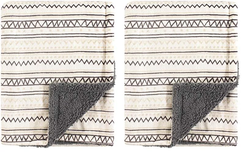 Image of Hudson Baby Unisex Baby Plush Mink and Sherpa Blanket, Aztec, One Size (Pack of 2)