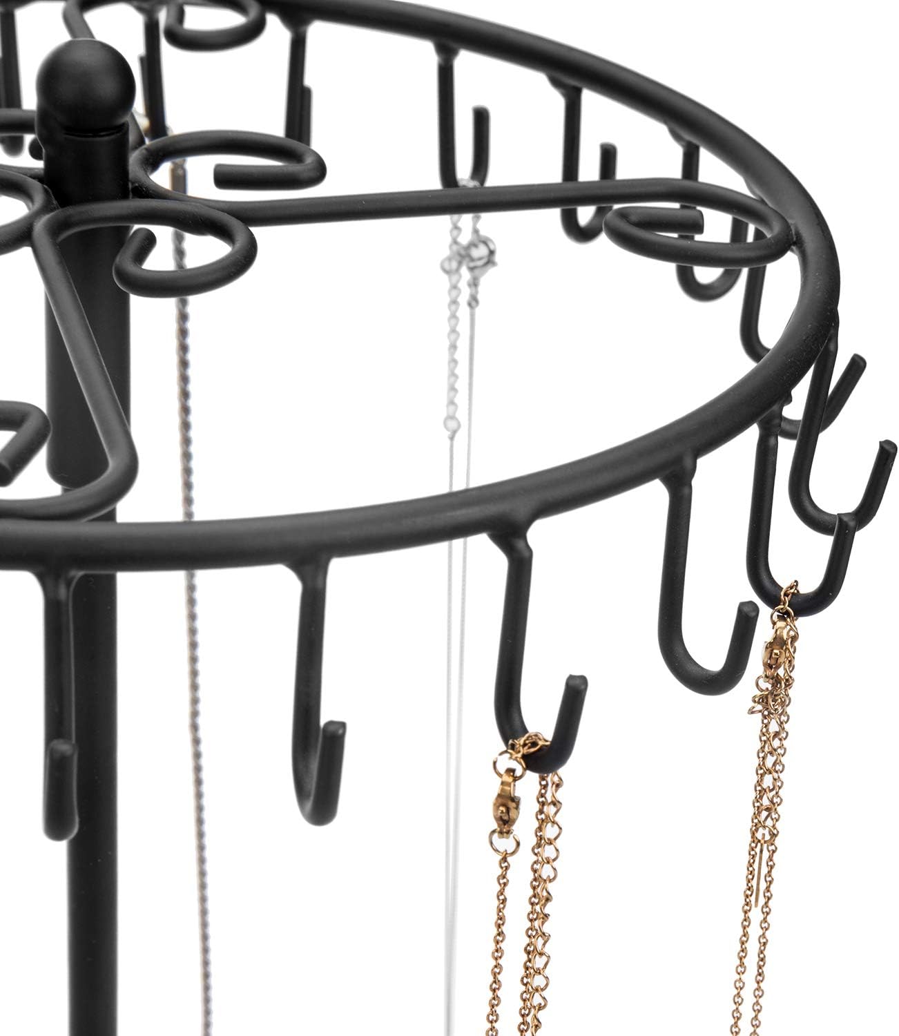 MyGift 15-inch Rotating Black Metal Scrollwork Necklace Holder Bracelet Display Stand/Jewelry Organizer Tower with Torched Wood Base with 24 Hooks : Clothing, Shoes & Jewelry