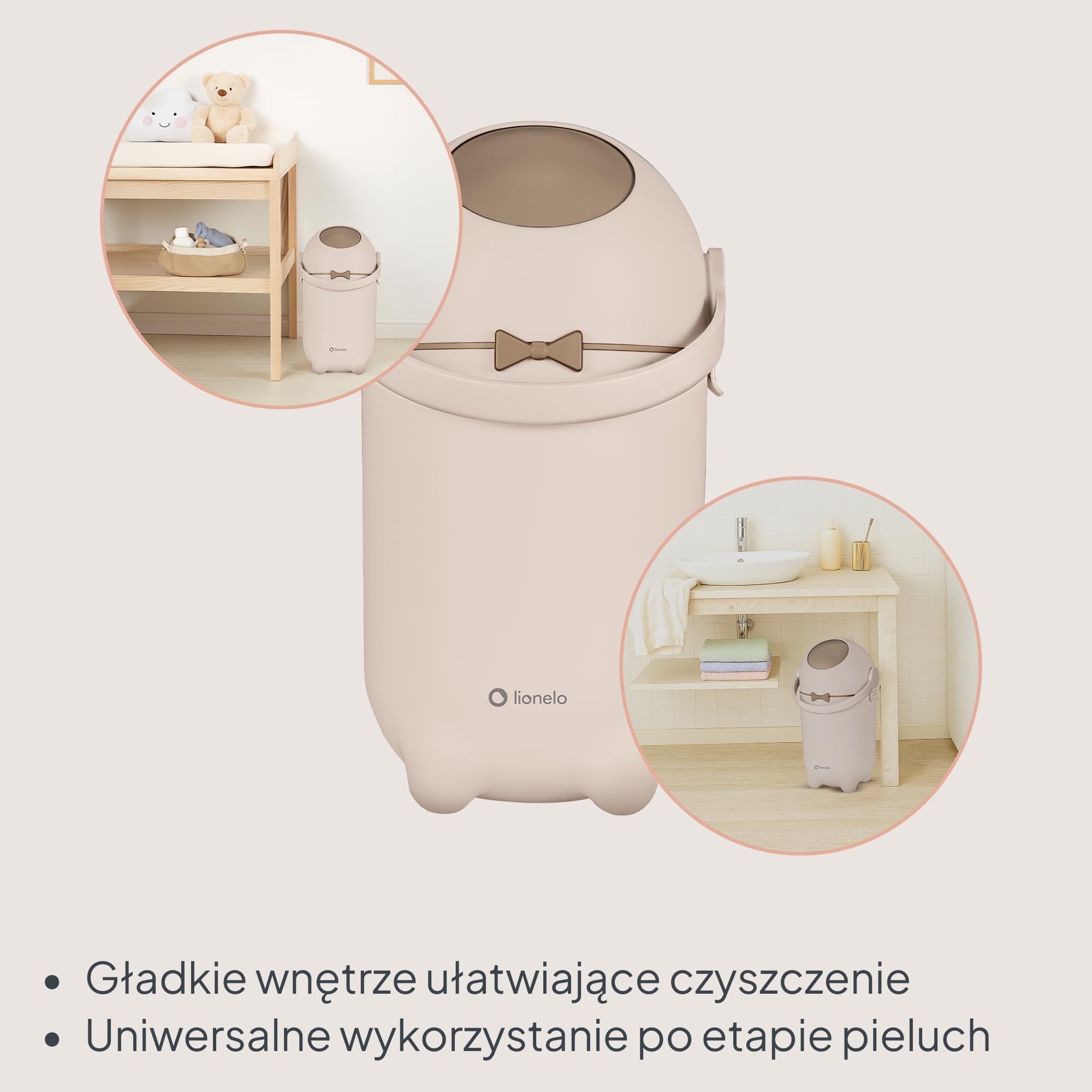 LIONELO Purebin Kosz na pieluchy 10 l, bezwonny i higieniczny, współpracuje z uniwersalnymi workami na śmieci, mechanizm kontroli zapachu, obsługa jednoręczna, kompaktowy, do łazienki i pokoju | Bez wkładów, higieniczne, hermetyczne zamknięcie, otwieranie